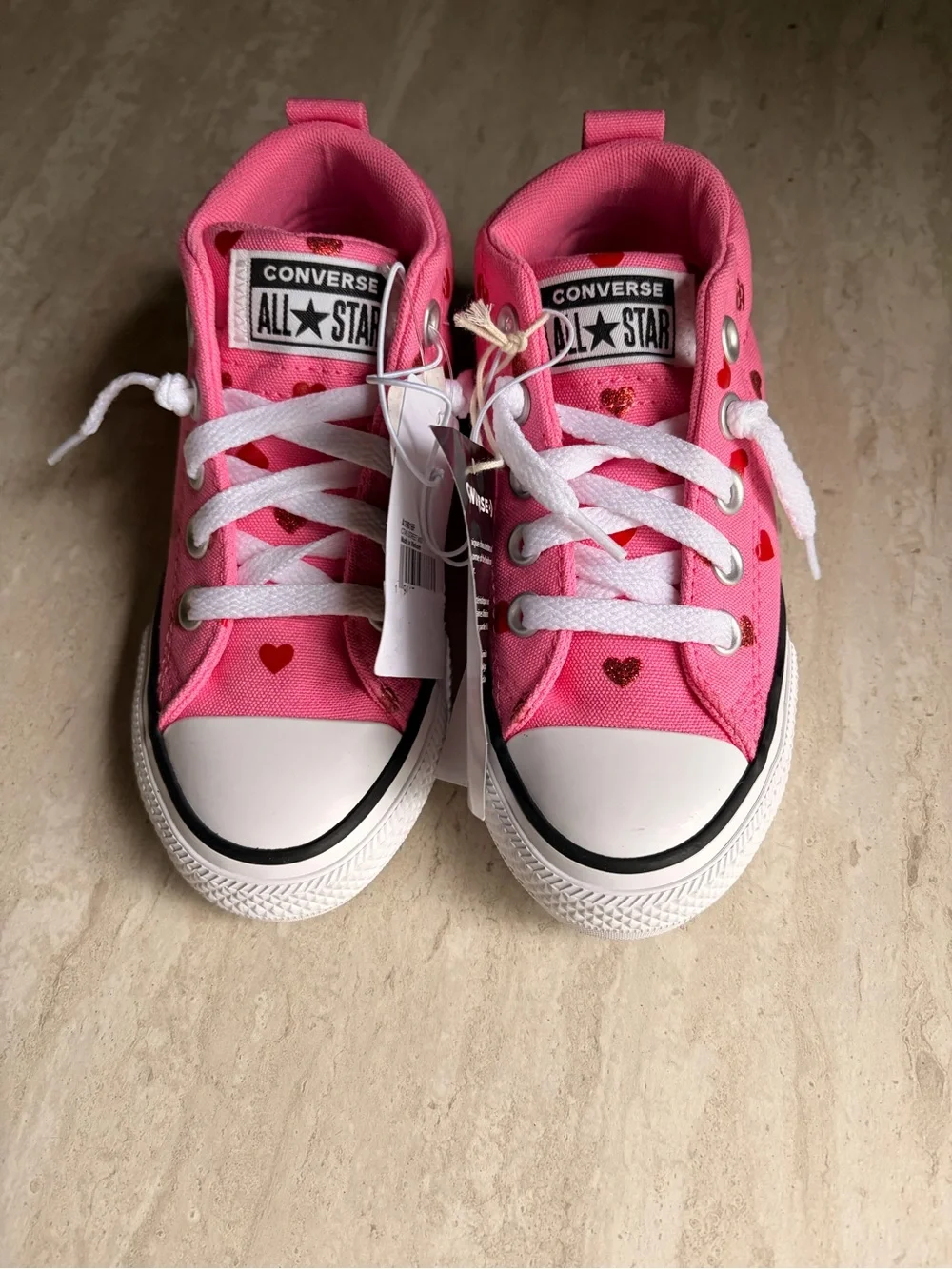 Converse Kids Pink Heart Low-Top Sneakers with White Trim